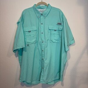 Columbia PFG Shirt Men 3XLT Bahama Omni Shade Performance Fishing Turquoise Blue